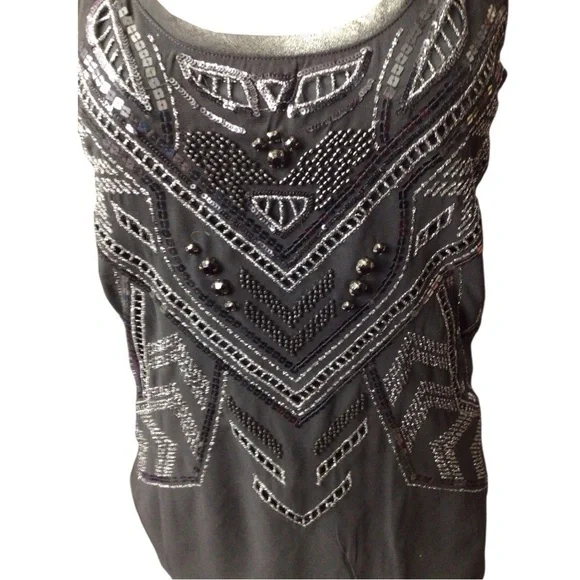 Express Black and Silver Geometric Beaded Tank Top size small - Picture 2 of 6